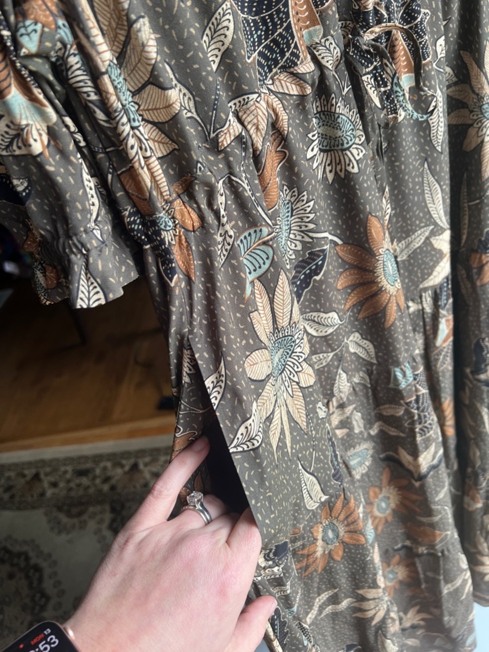 🤩Spartina 449 Olive Floral Tiered Maxi dress with Tan and Blue Accents🤑🤩 - Picture 6 of 11